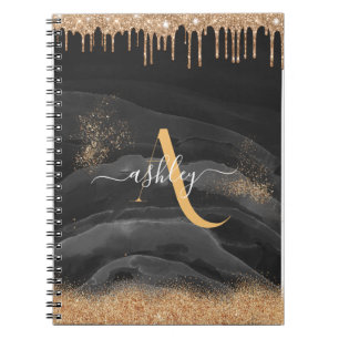 Gold Dripping Glitter Monogram Custom Metallic Notebook