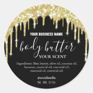 Gold Dripping Glitter On Black Body Butter Labels