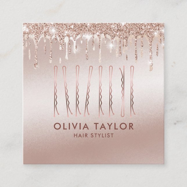 Gold Drips Bobby Pins Hair Stylist Hairdresser Square Business Card (Front)
