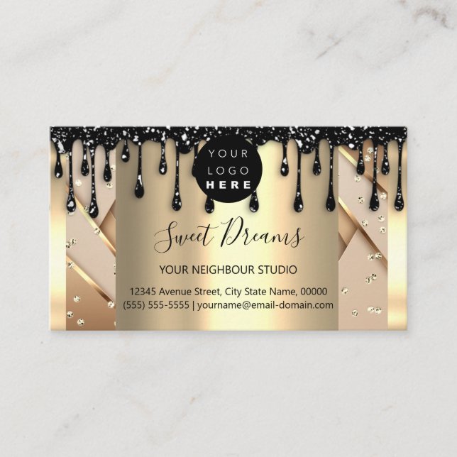 Gold Drips Frame Glitter Confetti Business Card (Front)