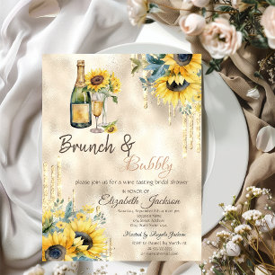  Gold Drips Sunflowers Wine Bridal Shower  Invitation