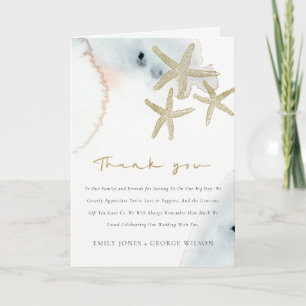 Gold Dusky Blue Beachy Starfish Baby Shower  Thank You Card