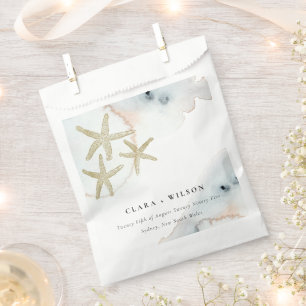 Gold Dusky Blue Beachy Starfish Watercolor Wedding Favour Bag