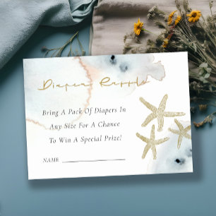 Gold Dusky Blue Starfish Diaper Raffle Baby Shower Enclosure Card
