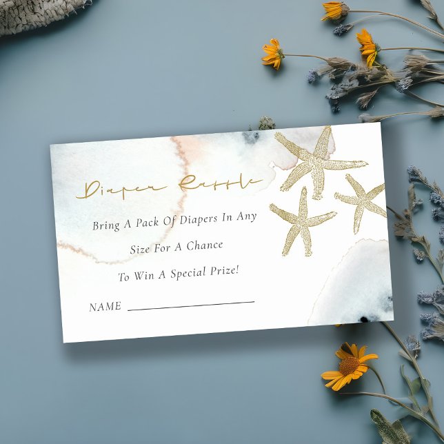 Gold Dusky Blue Starfish Diaper Raffle Baby Shower Enclosure Card (Creator Uploaded)