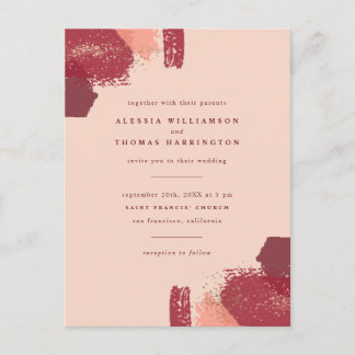 Gold Dust & Autumn Painterly Strokes Wedding Invitation Postcard