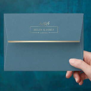 Gold & Dust Blue Texture Wedding Envelope