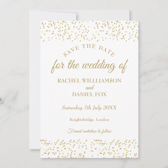 Gold Dust Confetti Wedding Save the Date Card (Front)
