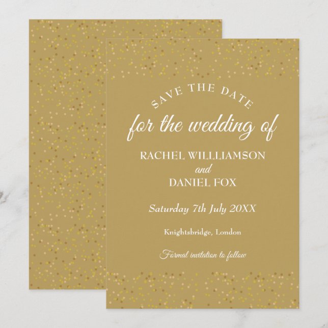 Gold Dust Confetti Wedding Save the Date Card (Front/Back)