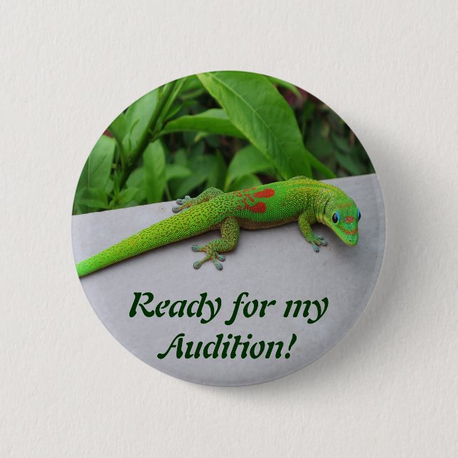 Gold Dust Day Gecko – Audition and Get Some Gecko 2 Inch Round Button (Front)