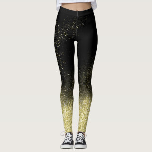 Gold Dust Glitter Black Christmas Fun Trendy Party Leggings