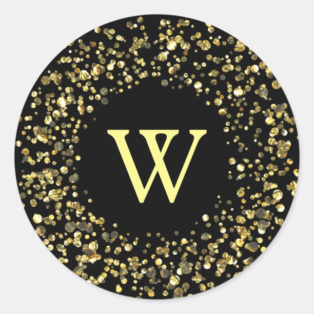 Gold Dust Monogram Classic Round Sticker (Front)