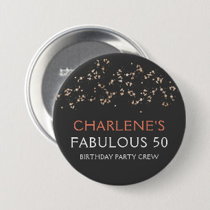 Gold Dust on Black Fabulous 50 Birthday Party 3 Inch Round Button