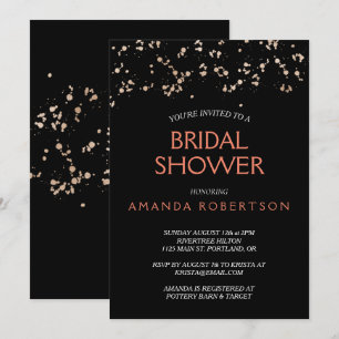 Gold Dust on Black With Coral Bridal Shower Invitation