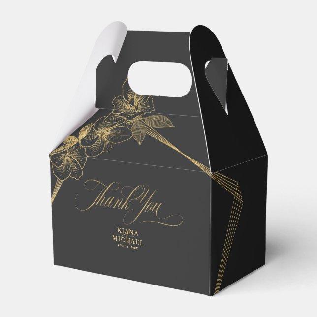 Gold Dust & Outlines Wedding Black/Gold ID835 Favor Box (Front Side)