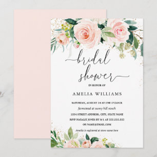Gold Dust Peach Blush Floral Bridal Shower Invitation