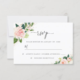 Gold Dust Peach Blush Floral Watercolor Wedding RSVP Card