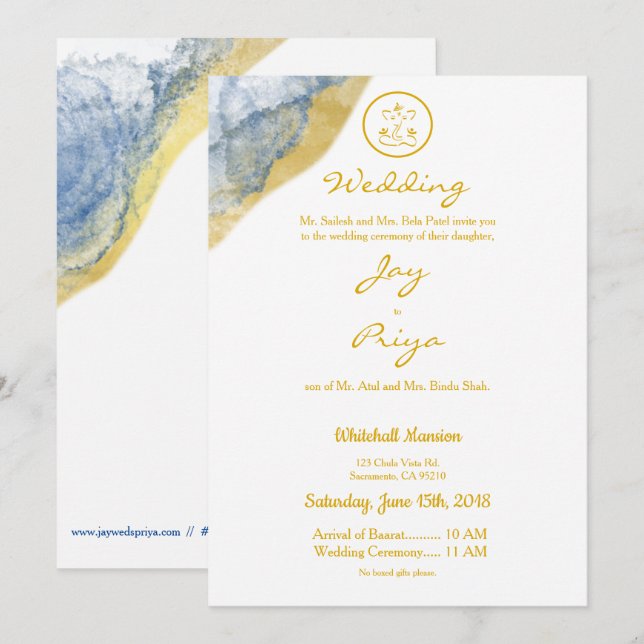 Gold Dust Simple Modern Hindu Ganesh Invitation (Front/Back)