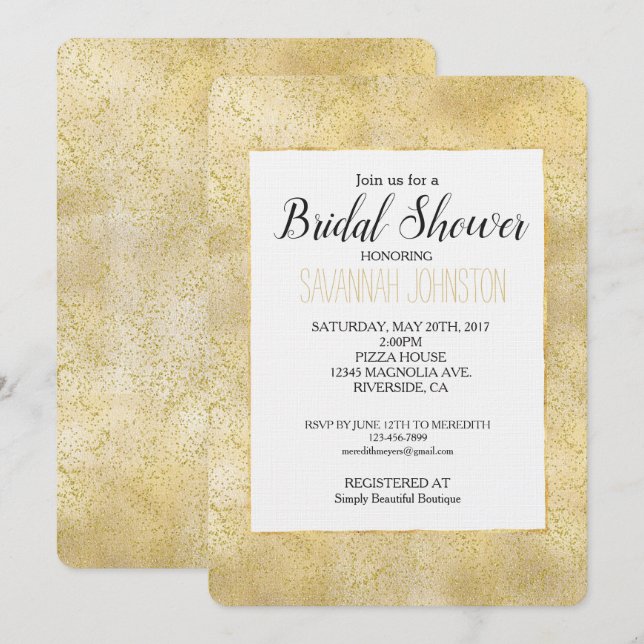 Gold Dust Sparkle Confetti Bridal Shower Invitation (Front/Back)