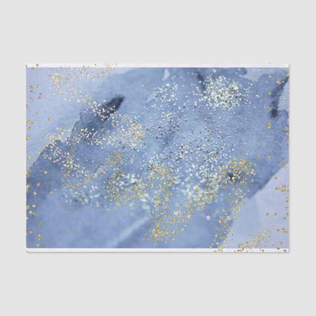 Gold Dusted Blue Watercolor Cloud Tissue Paper (Front)