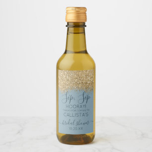 Gold Dusty Blue Glitter Confetti Bridal Shower Win Wine Label