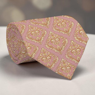 Gold & Dusty Pink Elegant Heart Custom Necktie