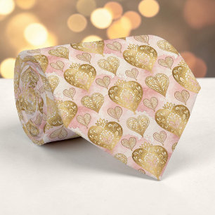 Gold & Dusty Pink Elegant Heart Custom Necktie