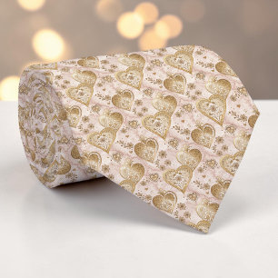 Gold & Dusty Pink Elegant Heart Custom Necktie
