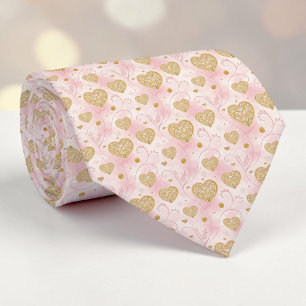 Gold & Dusty Pink Elegant Heart Custom Necktie