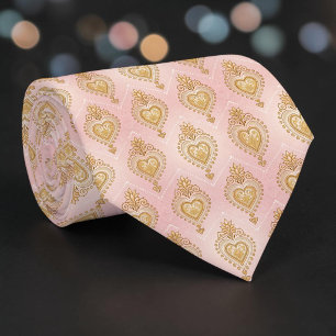 Gold & Dusty Pink Elegant Heart Custom Necktie