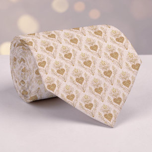 Gold & Dusty Pink Elegant Heart Custom Necktie