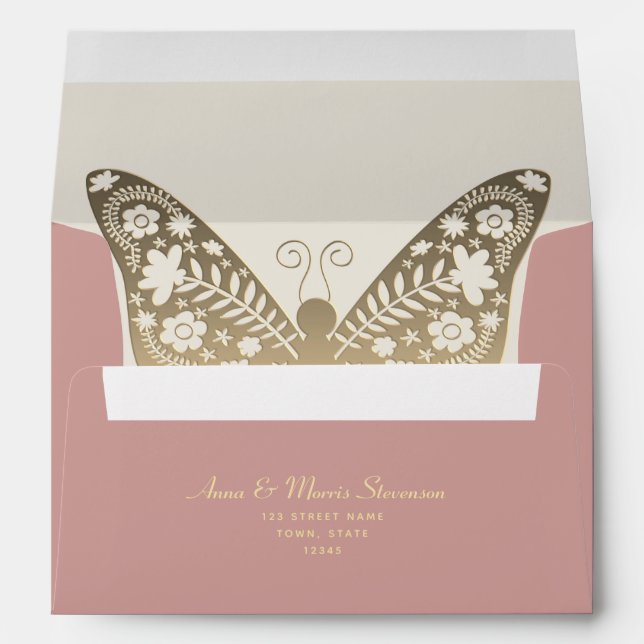 Gold Dusty Rose Wedding 5x7 Envelope (Back (Bottom))