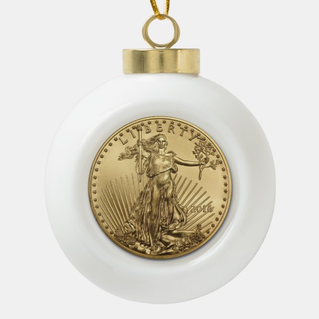 Gold Eagle coin Ceramic Ball Christmas Ornament (Front)