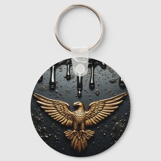 Gold Eagle Emblem With Spread Wings Keychain (Front)