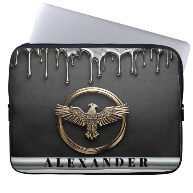 Gold Eagle Emblem With Spread Wings Laptop Sleeve (Front)