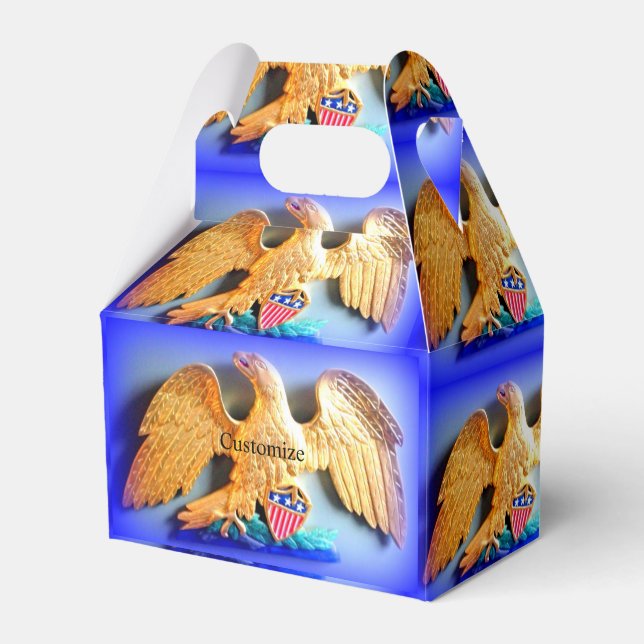 gold eagle on blue candy tin favor box (Front Side)