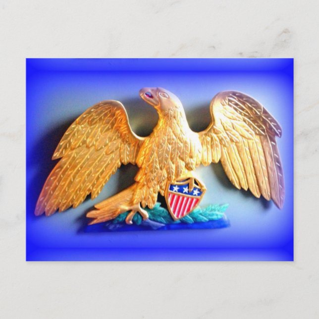 gold eagle on blue postcard (Front)