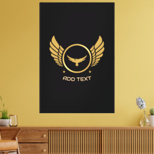 Gold Eagle with Feather Logo Add Text Stretched  Canvas Print