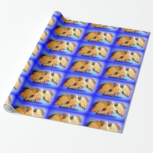 gold eagles on blue wrapping paper (Unrolled)