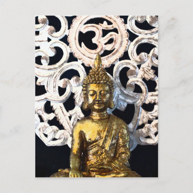 Gold Earth Buddha OM Aum Mantra Ajna Meditation Postcard (Front)