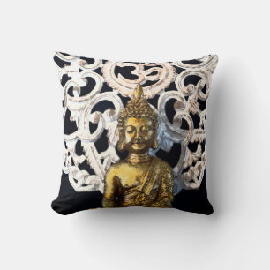 Gold Earth Buddha OM Aum Mantra Ajna Meditation Throw Pillow