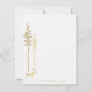 Gold Eastern Pine Tree Forest Stag Reindeer Note C Card