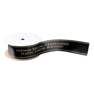 Gold Edge - Your Text Repeated - Gold/Black Satin Ribbon
