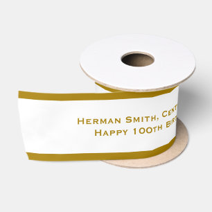 Gold Edge - Your Text Repeated - Gold/White Satin Ribbon