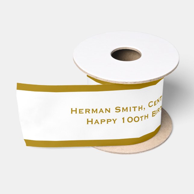 Gold Edge - Your Text Repeated - Gold/White Satin Ribbon (Spool)