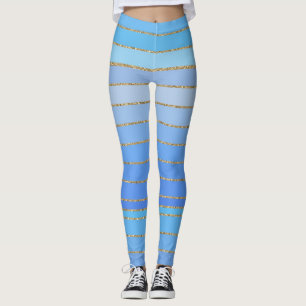 Gold Edged Turquoise Striped Leggings