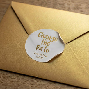 Gold effect and black "Change the Date" Classic Round Sticker