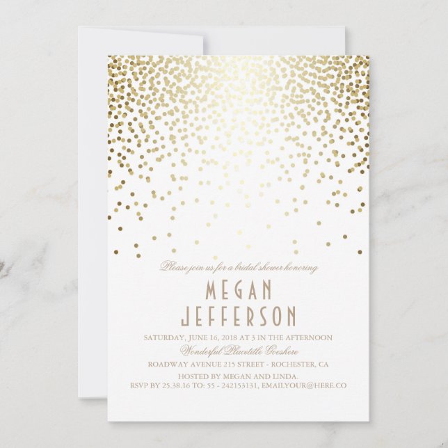 Gold Effect Confetti Art Deco Bridal Shower Invitation (Front)