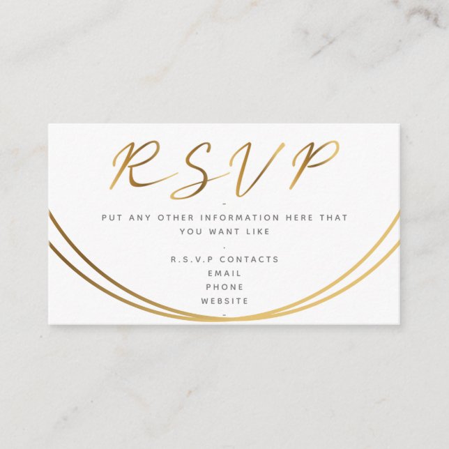 Gold effect elegant script, RSVP white Enclosure Card (Front)