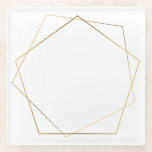 Gold effect geometric pentagon glass coaster<br><div class="desc">This decorative accessory features a striking modern gold pentagon geometric frame on a crisp white background, designed to elevate contemporary interiors with minimalist style. The abstract overlapping lines blend sophistication with simplicity, creating a versatile accent for elegant tables or living spaces. Perfect for those who appreciate clean design, this piece...</div>